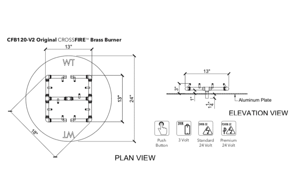 180,000 BTU Warming Trends Crossfire Brass Burner Kit (CFB180) 15″ x 17″ – Openings 29″ or Larger