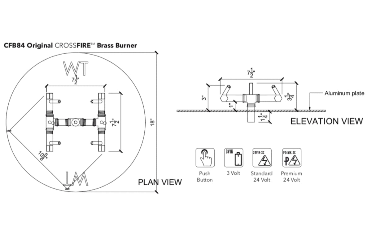 84,000 BTU Warming Trends Crossfire Brass Burner Kit  7.5″ x 7.5″ – Openings 14″ or Larger (CFB84)