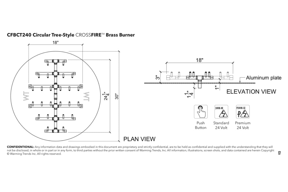 Circular Tree-Style Burner: 240,000 BTU Warming Trends Crossfire Brass Burner Kit (CFBCT240) 18″ x 24″ – Openings 29″ to 37″