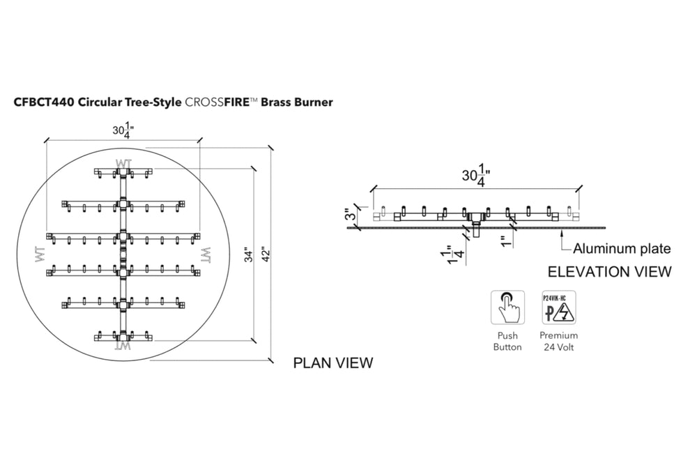 Circular Tree-Style Burner: 440,000 BTU Warming Trends Crossfire Brass Burner Kit (CFBCT440) 30″ x 34″ – Openings 42″ or Larger