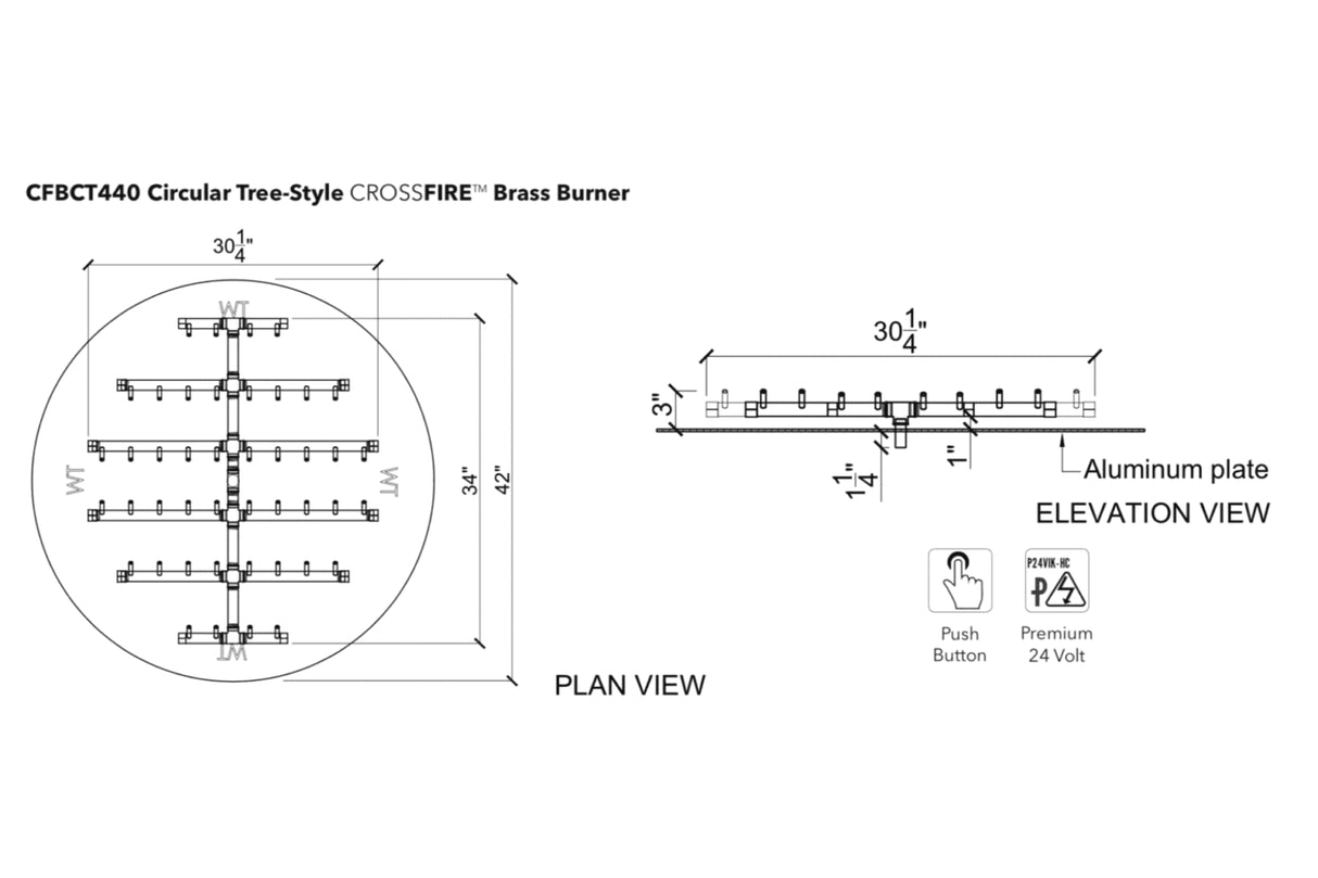 Circular Tree-Style Burner: 440,000 BTU Warming Trends Crossfire Brass Burner Kit (CFBCT440) 30″ x 34″ – Openings 42″ or Larger