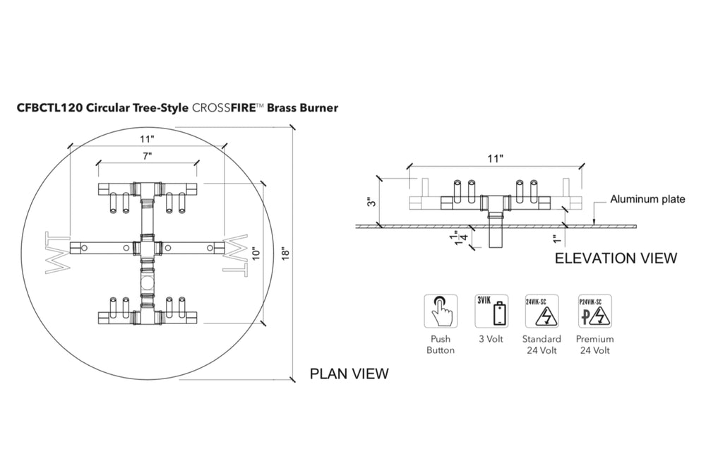 Circular Tree-Style Burner Large: 120,000 BTU Warming Trends Crossfire Brass Burner Kit (CFBCTL120) 11″ x 10″ – Openings 17″ or Larger