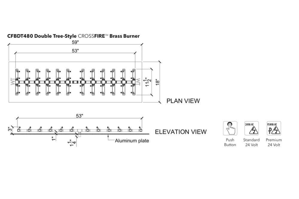 Double Tree-Style Burner: 480,000 BTU Warming Trends Crossfire (CBFDT480)– For 59” x 18” Opening or Larger