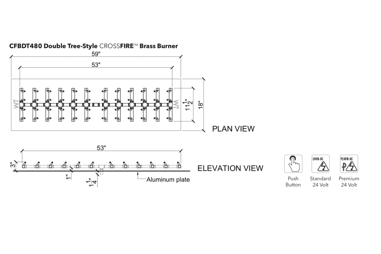Double Tree-Style Burner: 480,000 BTU Warming Trends Crossfire (CBFDT480)– For 59” x 18” Opening or Larger