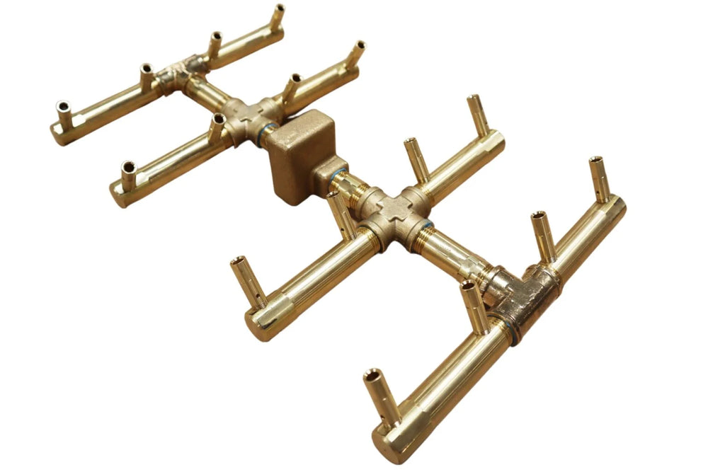Double Tree-Style Burner: 160,000 BTU Warming Trends Crossfire Brass Burner Kit (CFBDT160) 15″ x 11″ – Openings 22″ x 17″ or Larger