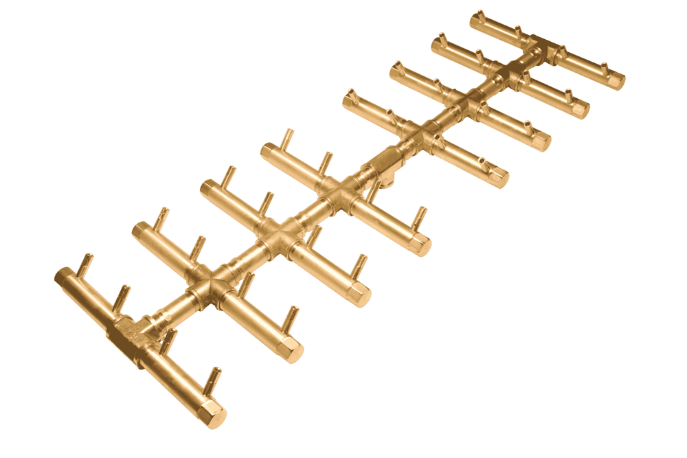 Double Tree-Style Burner: 320,000 BTU Warming Trends Crossfire Brass Burner Kit (CFBDT320) 35″ x 11″ – Openings 41″ x 18″ or Larger