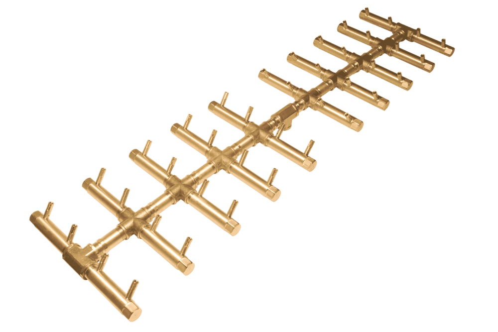 Double Tree-Style Burner: 400,000 BTU Warming Trends Crossfire Brass Burner Kit (CFBDT400) 44″ x 11″ – Openings 50″ x 18″ or Larger