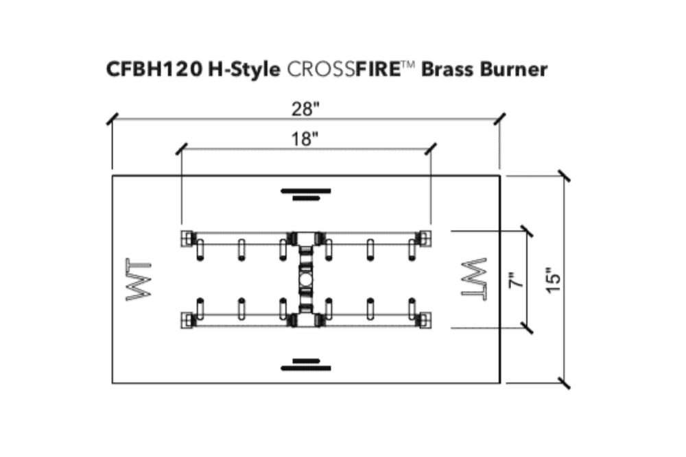 H-Style Burner: 120,000 BTU Warming Trends Crossfire Brass Burner Kit (CFBH120) 18″ x 7″ – Openings 28″ x 15″ or Larger