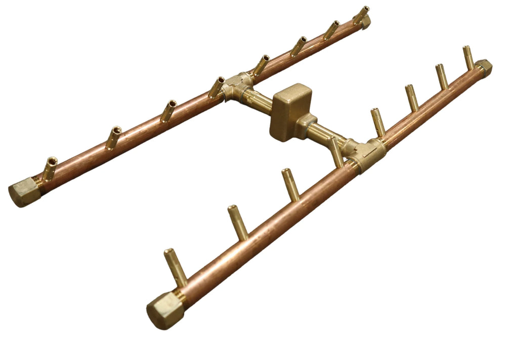 H-Style Burner: 160,000 BTU Warming Trends Crossfire Brass Burner Kit (CFBH160) 24″ x 9″ – For 34” x 17” Opening or Larger