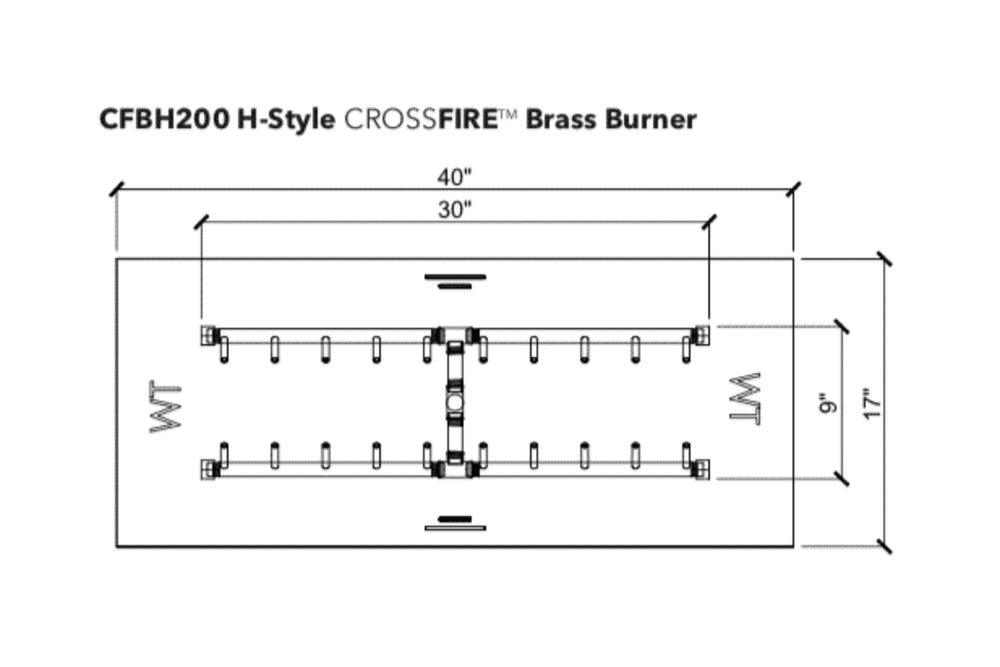 H-Style Burner: 200,000 BTU Warming Trends Crossfire Brass Burner Kit (CFBH200) 30″ x 9″ – For 40” x 17” Opening or Larger
