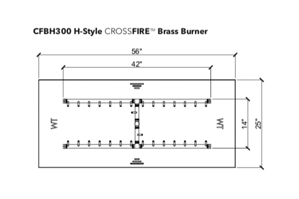 H-Style Burner: 300,000 BTU Warming Trends Crossfire Brass Burner Kit (CFBH300) 42″ x 14″ – For 56” x 25” Opening or Larger