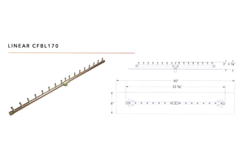 Linear Burner: 170,000 BTU Warming Trends Crossfire Brass Burner Kit (CFBL170) 34″ – Openings 40″ x 8″ or Larger