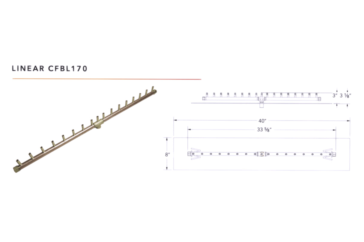 Linear Burner: 170,000 BTU Warming Trends Crossfire Brass Burner Kit (CFBL170) 34″ – Openings 40″ x 8″ or Larger
