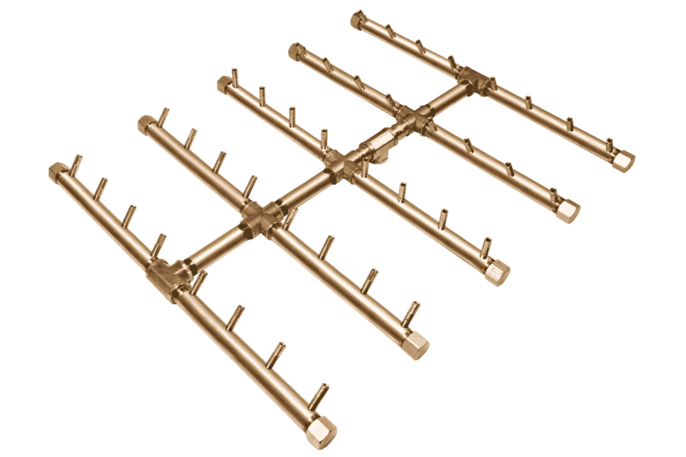 Square Tree-Style Burner: 400,000 BTU Warming Trends Crossfire Brass Burner Kit (CFBST400) 28″ x 24″ – Openings 36″ or Larger