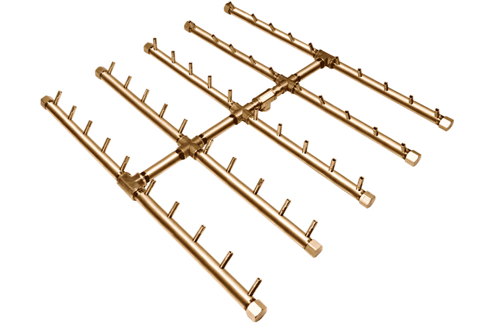 Square Tree-Style Burner: 500,000 BTU Warming Trends Crossfire Brass Burner Kit (CFBST500) 31″ x 30″ – Openings 42″ or Larger
