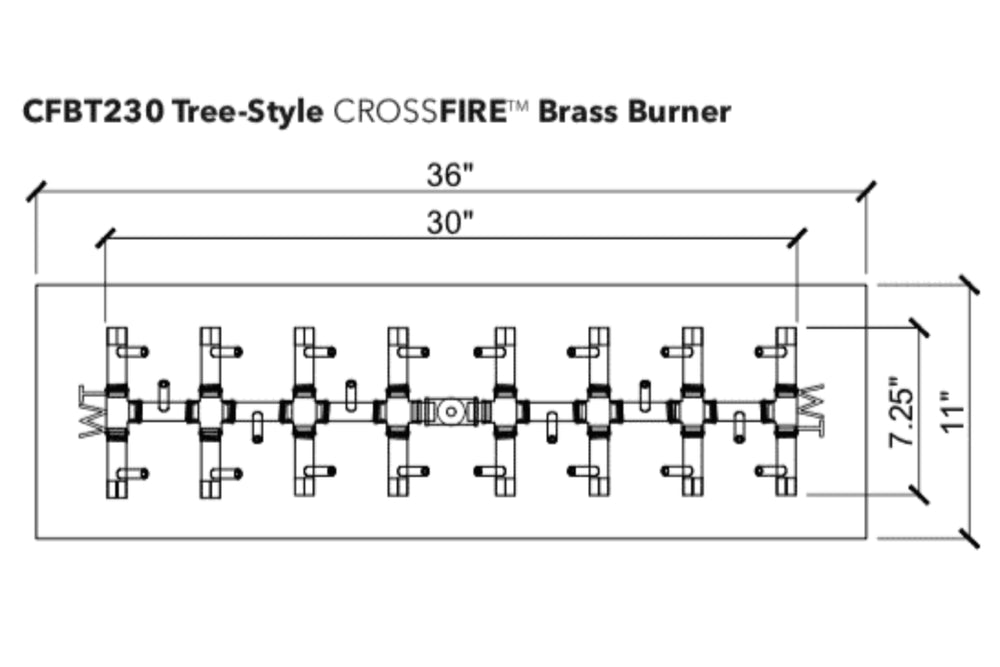 Tree-Style Burner: 230,000 BTU Warming Trends Crossfire Brass Burner Kit (CFBT230) 30″ x 7″ – Openings 36″ x 11″ or Larger