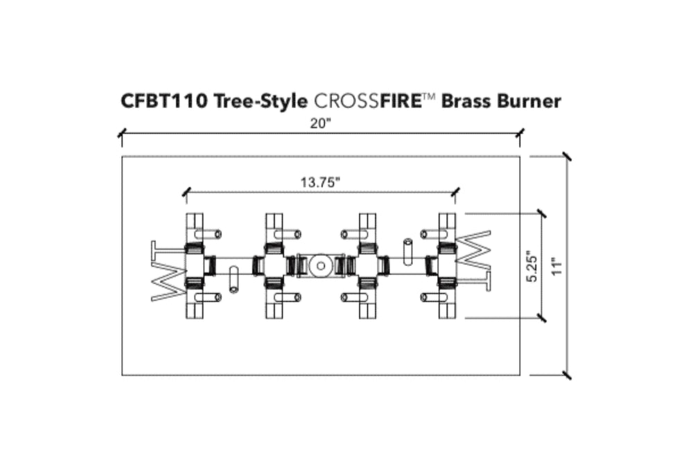 Tree Style: 110,000 BTU Warming Trends Crossfire Brass Burner Kit (CFBT110) 13.75″ x 5.25″ – Openings 20″ x 11″ or Larger