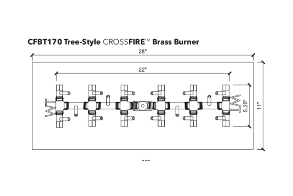 Tree-Style Burner: 170,000 BTU Warming Trends Crossfire Brass Burner Kit (CFBT170) 22″ x 5″ – Openings 28” x 11” or Larger