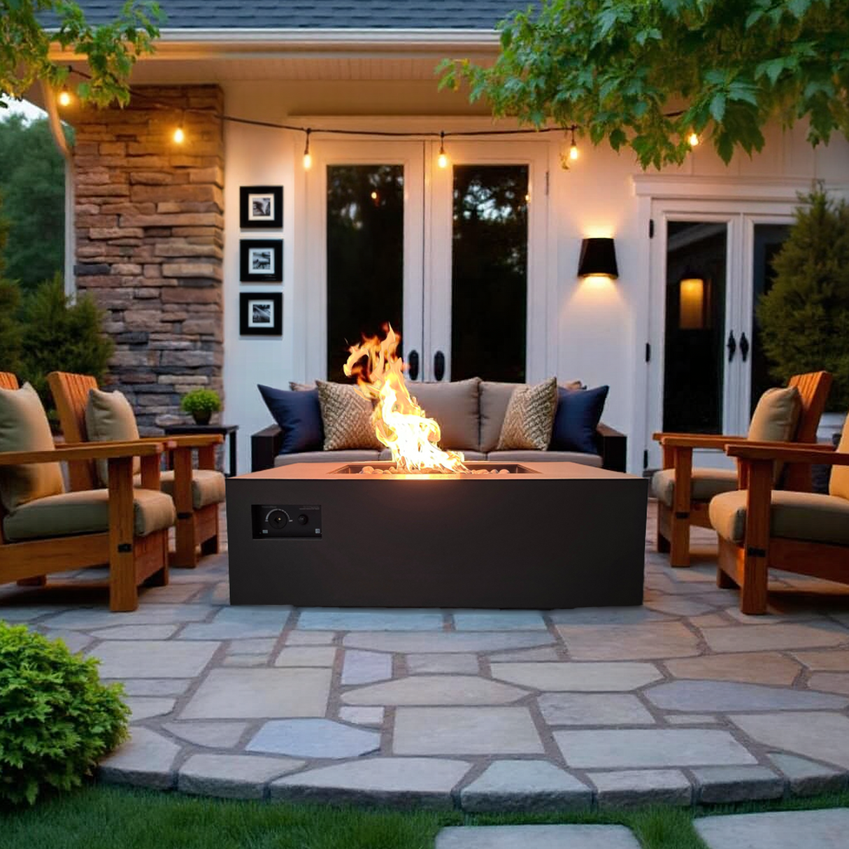 Aon Steel Rectangular Fire Pit Table