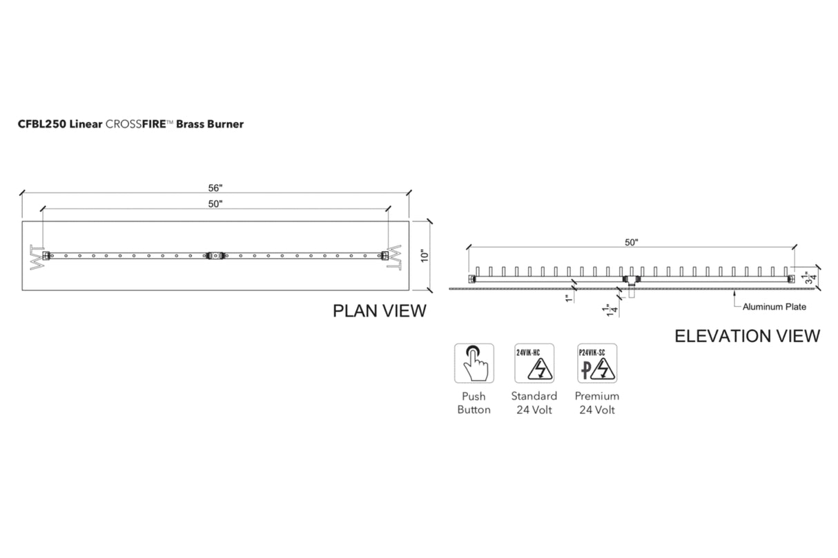 Linear Burner: 250,000 BTU Warming Trends Crossfire Brass Burner Kit (CFBL250) 50″ – Openings 56″ x 10″ or Larger